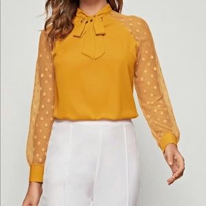 Boho tie neck mesh sleeve blouse